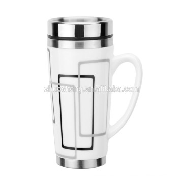ceramic double wall stainless steel mug with handle 16oz TC002